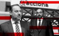 Ilustración con José Luis Ábalos y Koldo García, con la sede de Acciona de fondo.